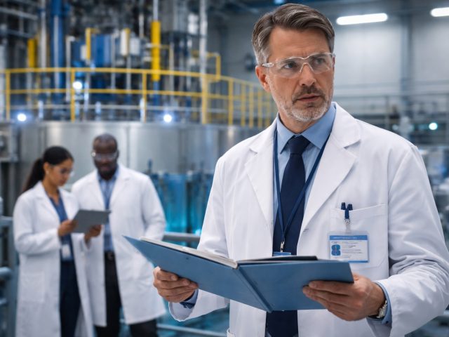 Scientist in a lab coat holding a clipboard at a nuclear facility, representing the Barnett v. Canadian Nuclear Laboratories case.